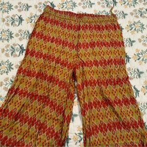 Zuba Red and Yellow Patterned Wide Leg Palazzo Pants
